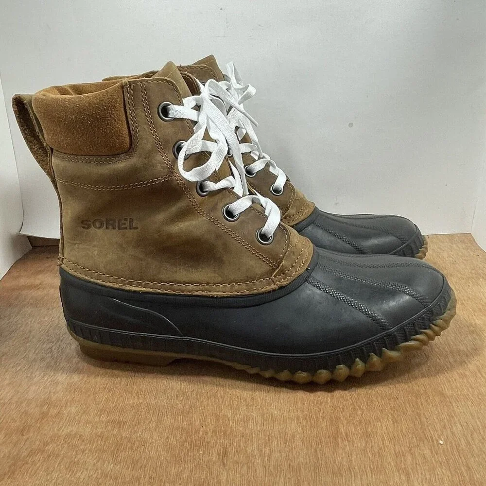 Sorel Cheyanne Men Size 10 Waterproof Brown Leather Rubber Duck Boot Nm1704-224